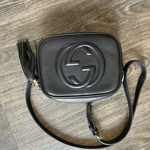 Black genuine Leather designer inspired Crossbody camera bag